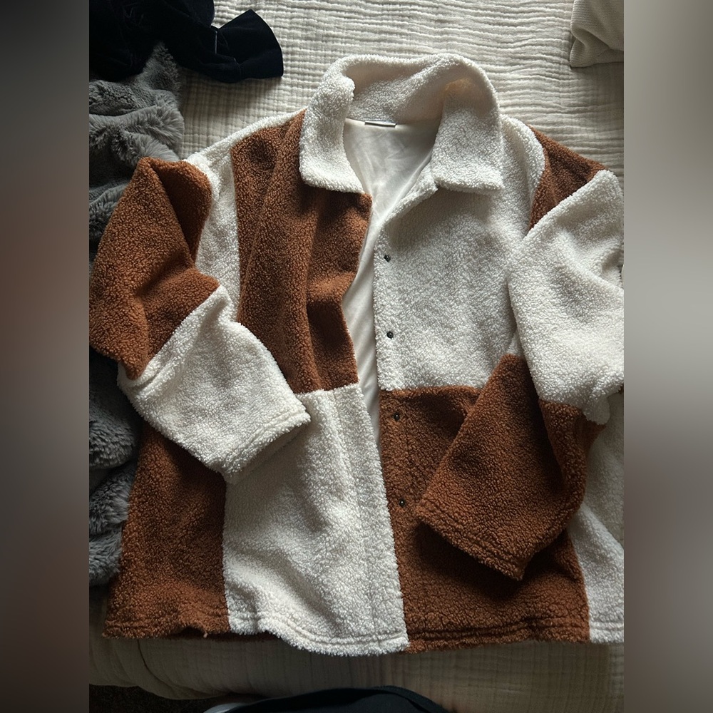 Brown and White Sherpa Jacket